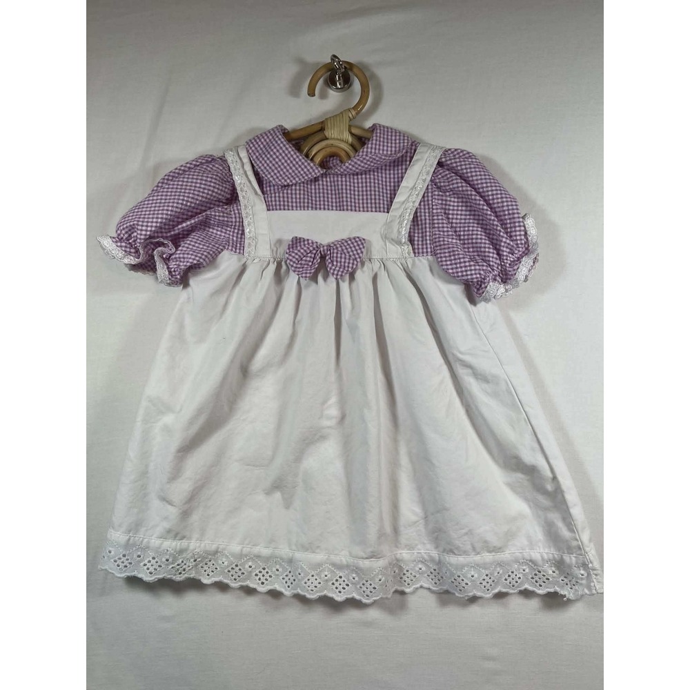 Sweet Treasures Vintage Baby Girl Purple Gingham Eyelet Lace Dress 18 Months